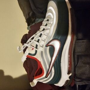 Nike Air Max 97 White and Green Athletic Shoes